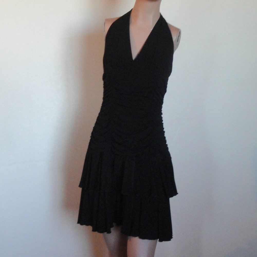 My Michelle Black Knit Halter Dress Ruffles sz M